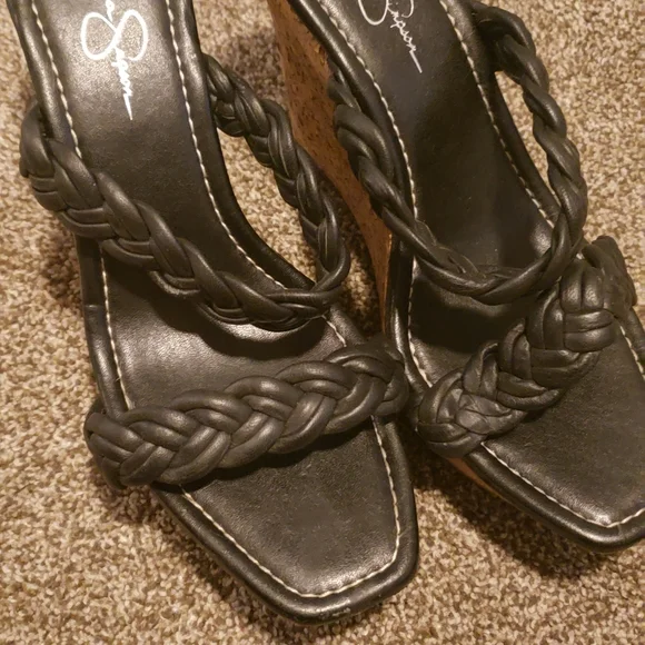 Jessica Simpson Black Leather Upper/Cork Wedges size 10 - Picture 2 of 6